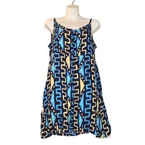 Womens‎ S/M Mini Dress Spaghetti Straps Flowy Geometric Boho Festival Artsy